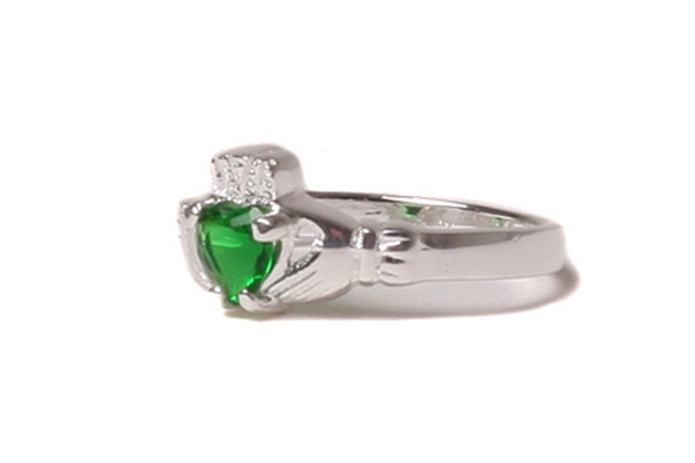 Claddagh Ring with CZ Birthstone Accent - Traditional Irish Claddagh Style Ring