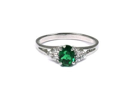 Sterling Silver Emerald & White CZ Ring - Available in Sizes J-T
