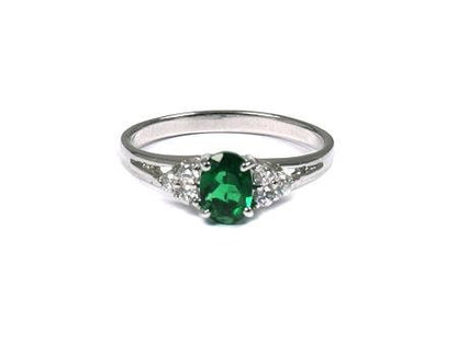 Sterling Silver Emerald & White CZ Ring - Available in Sizes J-T