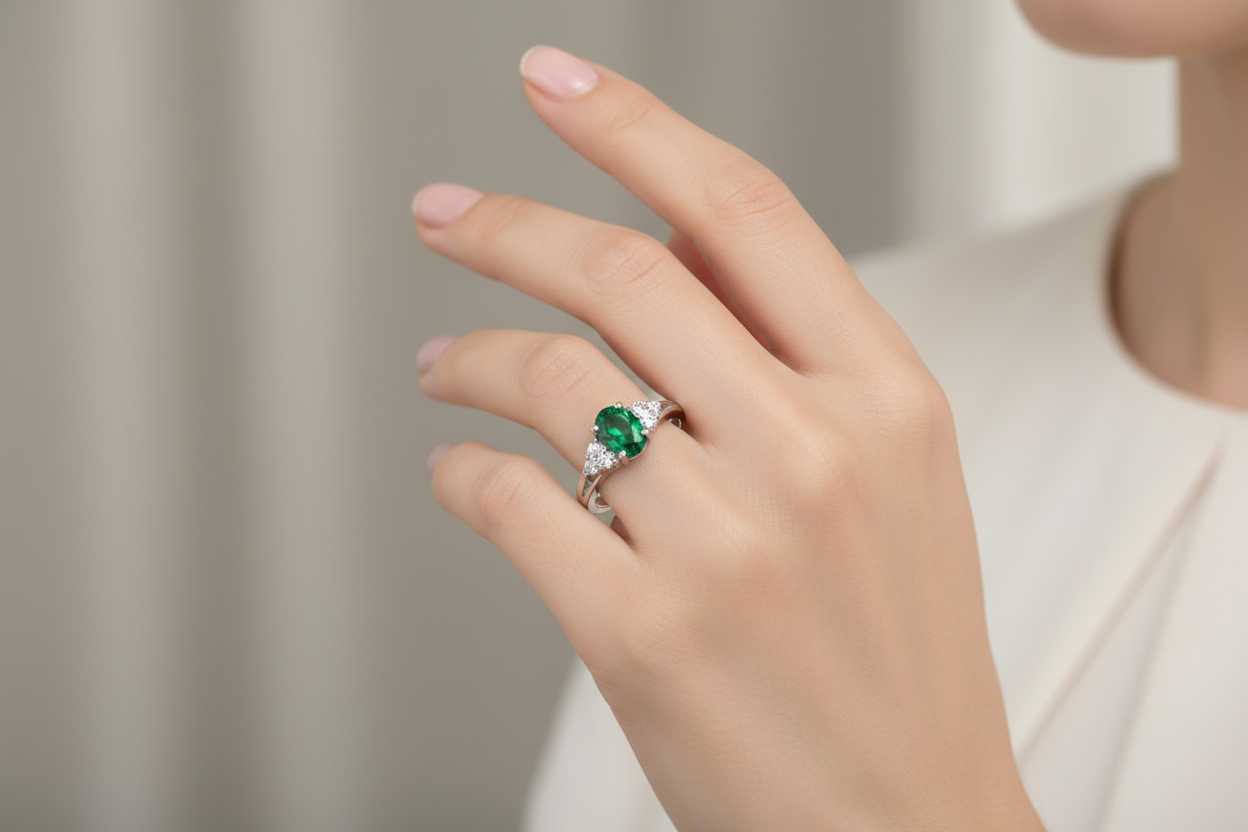 Sterling Silver Emerald & White CZ Ring - Available in Sizes J-T