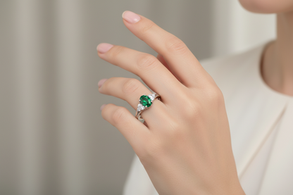 Sterling Silver Emerald & White CZ Ring - Available in Sizes J-T