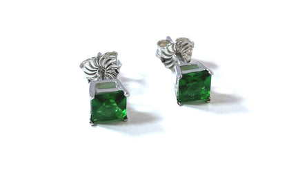 Birthstone CZ Square Stone Claw Silver Stud Earrings Classic Set