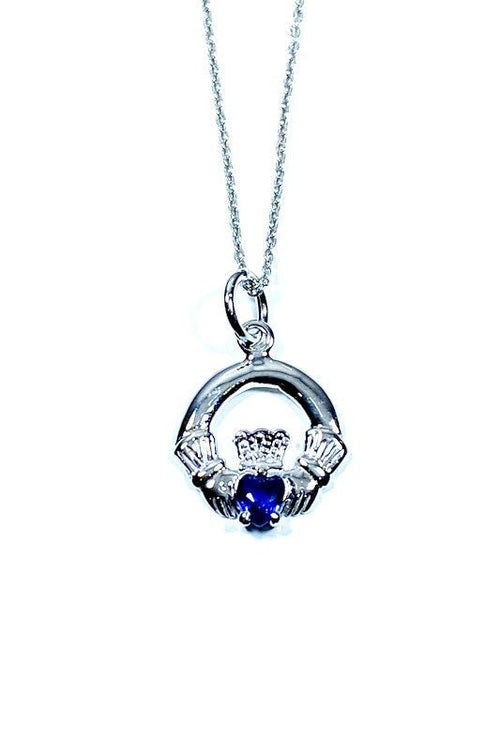 Claddagh Sapphire Cz September BirthStone Pendant
