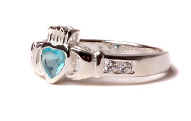 Claddagh Ring with CZ Birthstone Setting, Classic Irish Claddagh Love Knot Ring