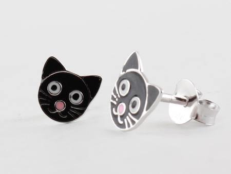 Kids Cat Black Earring - Silver Spirit Jewellery