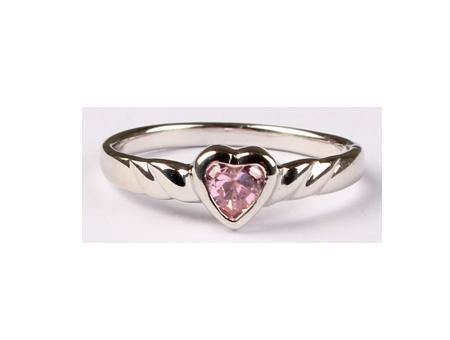A Kids Pink Cz Silver Heart Shaped Ring. - Silver Spirit Jewellery