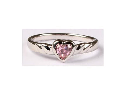 A Kids Pink Cz Silver Heart Shaped Ring. - Silver Spirit Jewellery