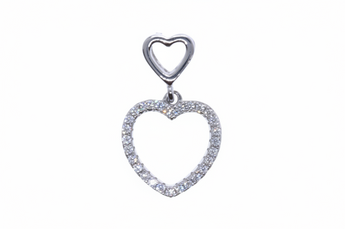 Women's Sterling Silver Heart Design White Cubic Zirconia Pendant Chained