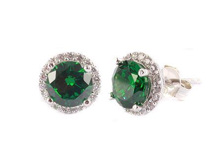 Emerald & White Cubic Zirconia Sterling Silver Earring - Silver Spirit Jewellery