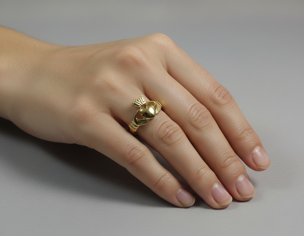 Women's Claddagh 9ct Yellow Gold Heavy Irishmade Ring Sizes J-T
