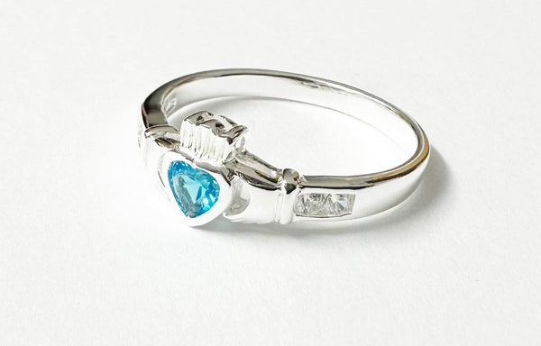 Claddagh Ring with CZ Birthstone Setting, Classic Irish Claddagh Love Knot Ring