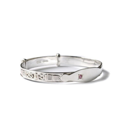 Kids Silver Claddagh Pink CZ Stone Expandable Bangle