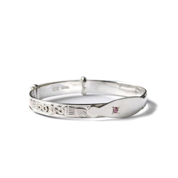 Kids Silver Claddagh Pink CZ Stone Expandable Bangle