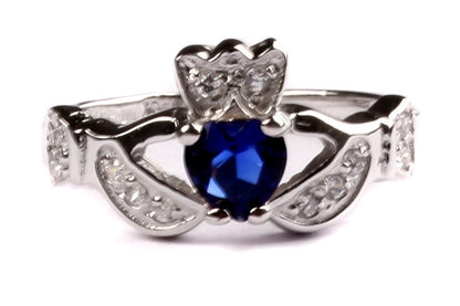 Classic Claddagh Cubic Zirconia Birthstone Ring in 925 Sterling Silver Band