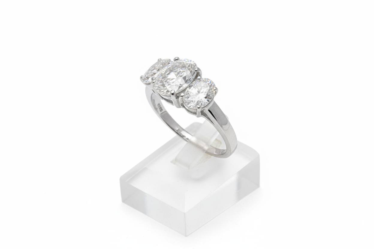 Sterling Silver Three Stone Trilogy White CZ Ring