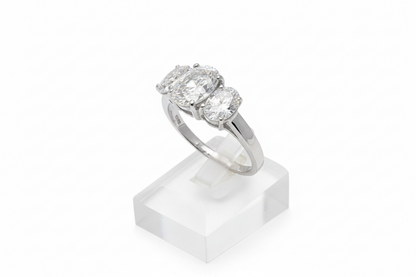 Sterling Silver Three Stone Trilogy White CZ Ring