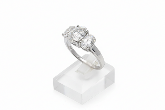 Sterling Silver Three Stone Trilogy White CZ Ring