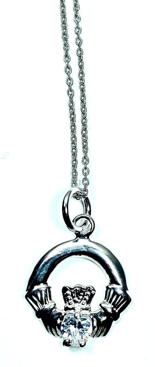 Kids Claddagh Silver White Cz Pendant