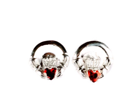 Kids Claddagh Garnet January BirthStone Earrings