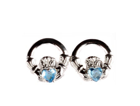 Kids Claddagh Aquamarine March BirthStone Earrings