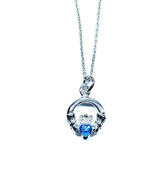 Kids Claddagh Aquamarine CZ March BirthStone Pendant