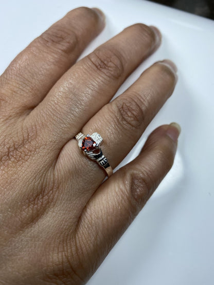 Claddagh Ring with CZ Birthstone Accent - Traditional Irish Claddagh Style Ring