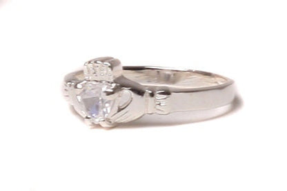 Claddagh Ring with CZ Birthstone Accent - Traditional Irish Claddagh Style Ring
