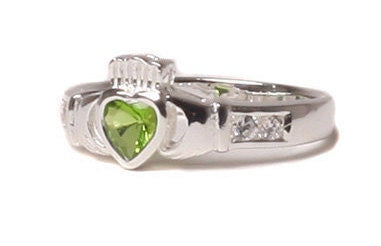 Claddagh Ring with CZ Birthstone Setting, Classic Irish Claddagh Love Knot Ring