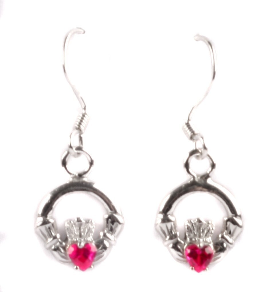Claddagh BirthStone Kids Drop Earring Celtic Claddagh Design with Gem Accent