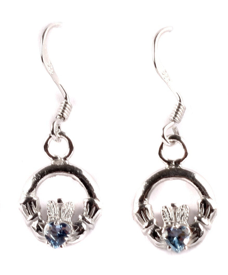 Claddagh BirthStone Kids Drop Earring Celtic Claddagh Design with Gem Accent