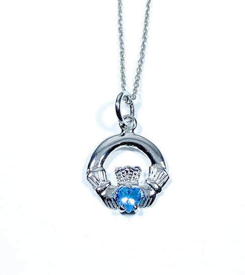 Claddagh Aquamarine March BirthStone Pendant