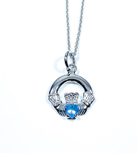 Claddagh Aquamarine March BirthStone Pendant