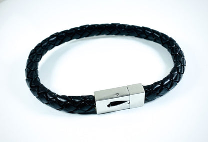 Men's Stainless Steel Black Leather Bracelet