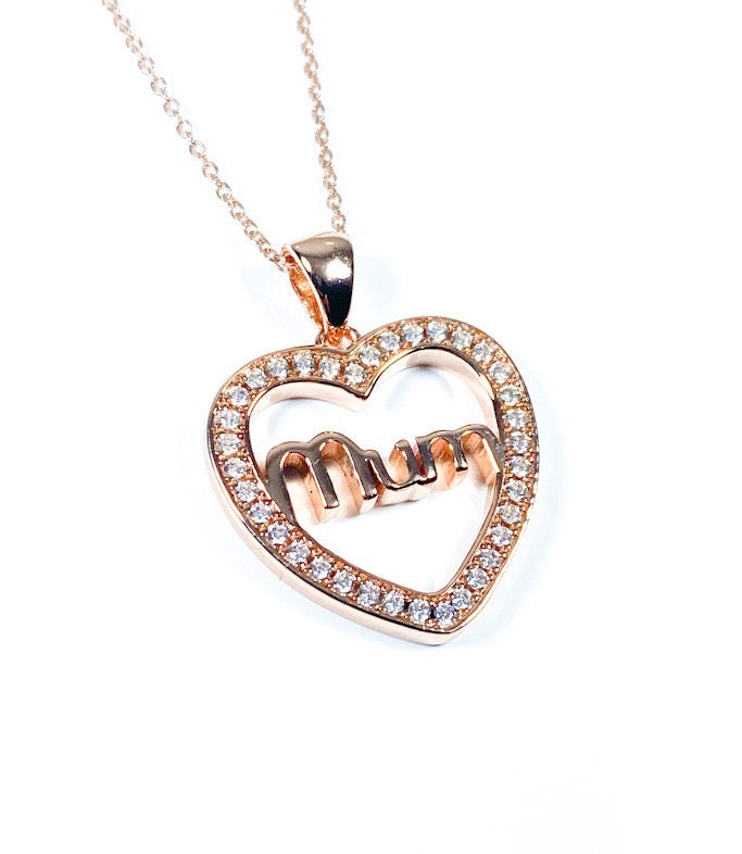 Sterling Silver Mum Design White Cubic Zirconia Pendant Necklace Gift Jewellery