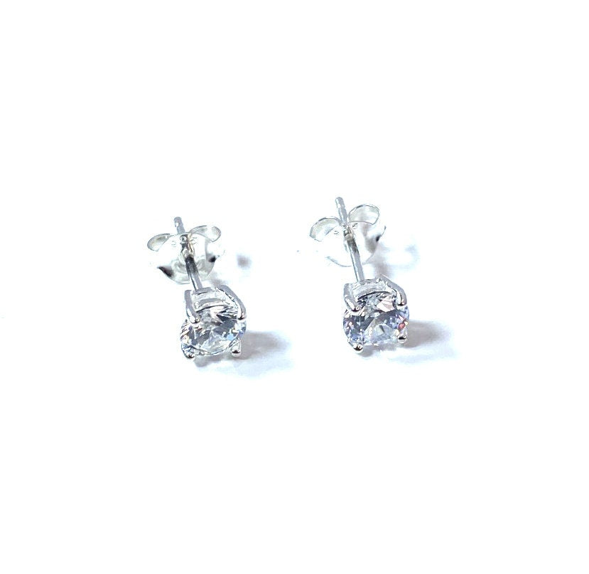 Birthstone CZ Stone Set Round Stone Claw Silver Earrings Set for Everyday Wear