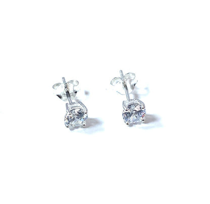 Birthstone CZ Stone Set Round Stone Claw Silver Earrings Set for Everyday Wear