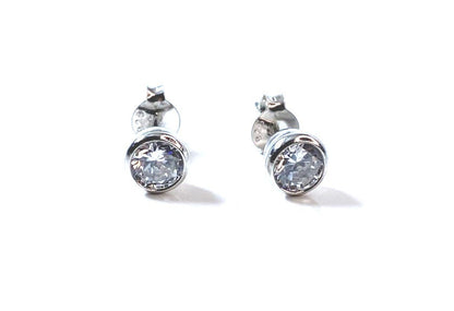 April Birthstone White CZ Stone Set Silver Earrings With Classic Round Design