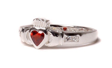 Claddagh Ring with CZ Birthstone Setting, Classic Irish Claddagh Love Knot Ring