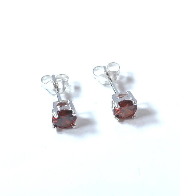 Birthstone CZ Stone Set Round Stone Claw Silver Earrings Set for Everyday Wear