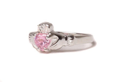 Claddagh Ring with CZ Birthstone Accent - Traditional Irish Claddagh Style Ring