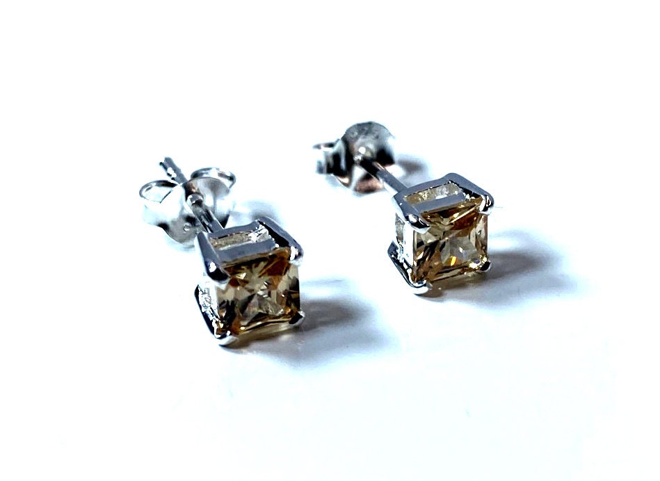 Birthstone CZ Square Stone Claw Silver Stud Earrings Classic Set