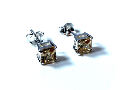 Birthstone CZ Square Stone Claw Silver Stud Earrings Classic Set