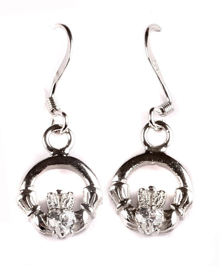 Claddagh BirthStone Kids Drop Earring Celtic Claddagh Design with Gem Accent