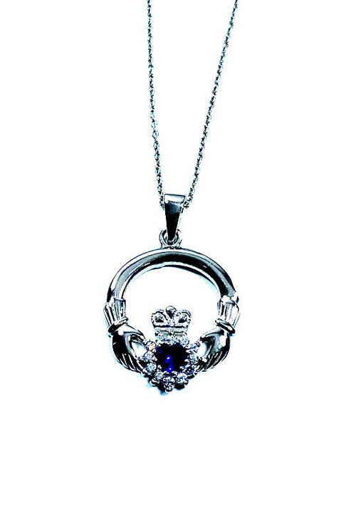 Claddagh Sapphire CZ BirthStone September Birthstone Pendant