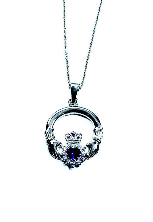 Claddagh Sapphire CZ BirthStone September Birthstone Pendant