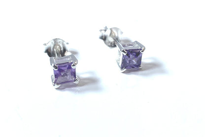 Birthstone CZ Square Stone Claw Silver Stud Earrings Classic Set