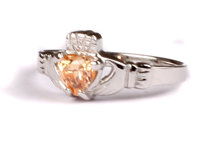 Claddagh Ring with CZ Birthstone Accent - Traditional Irish Claddagh Style Ring