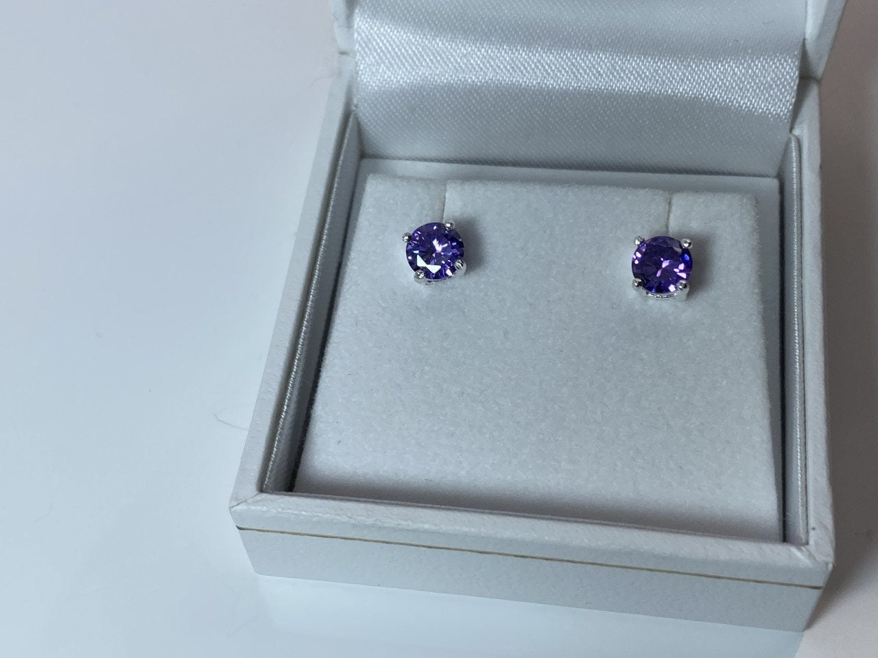 Birthstone CZ Stone Set Round Stone Claw Silver Earrings Set for Everyday Wear