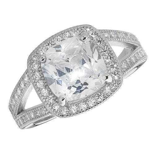 Sterling Silver Large Princess Cut White CZ Ring