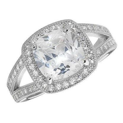 Sterling Silver Large Princess Cut White CZ Ring